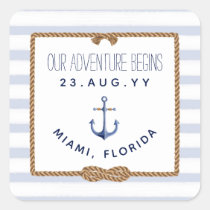 Nautical Infinity Knot Blue White Striped Wedding Square Sticker