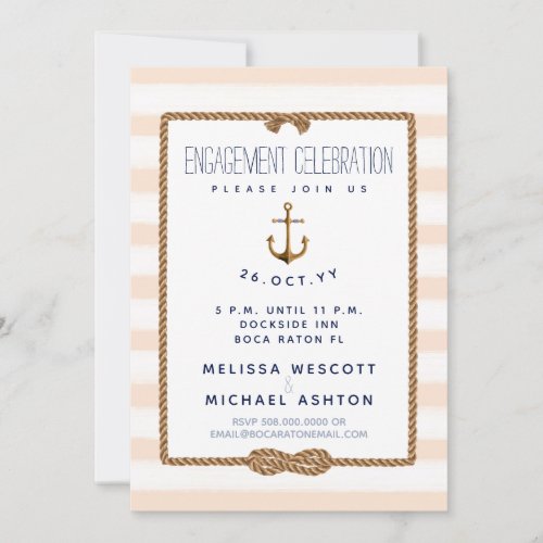 Nautical Infinity Knot Coral  White Engagement Invitation