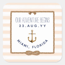 Nautical Infinity Knot Coral White Striped Wedding Square Sticker