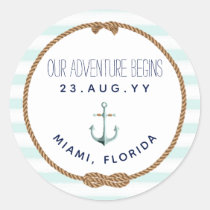 Nautical Infinity Knot Mint White Striped Wedding Classic Round Sticker