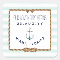 Nautical Infinity Knot Mint White Striped Wedding  Square Sticker