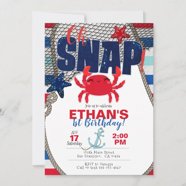 Nautical invitation, Crab Invitation for Birthday  (Front)