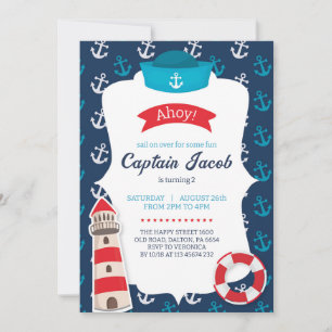 Nautical Invitation for Birthday Party Ahoy! Blue