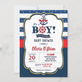 Nautical It's a Boy Red and Navy Blue Baby Shower Invitation (Front)