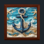Nautical Jewelry Keepsake Box<br><div class="desc">Give your dearest treasures a home as captivating as the sea with this lovely nautical keepsake jewelry box. The lid features a beautifully sculpted anchor wrapped in nautical rope, set against swirling turquoise waves, sandy textures, and sparkling golden accents. Starfish, glimmering specks, and ocean-inspired details create a scene that feels...</div>