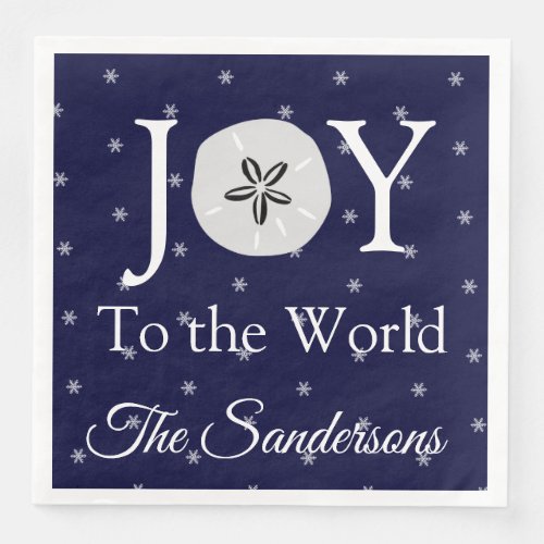 Nautical Joy Sandollar Blue White Christmas Paper Dinner Napkins