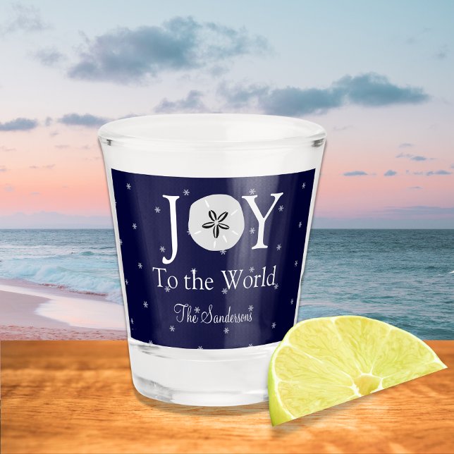 Nautical Joy Sandollar Blue White Christmas   Shot Glass (Creator Uploaded)