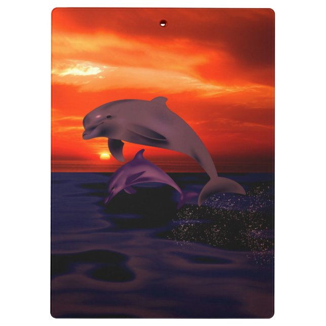 Nautical Jumping Dolphins Orange Ocean Sunset Clipboard (Back)