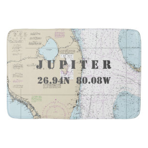 Nautical Jupiter FL Longitude Latitude Chart Bathroom Mat
