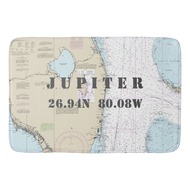 Nautical Jupiter FL Longitude Latitude Chart Bathroom Mat (Front)