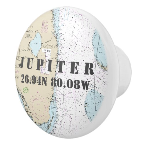 Nautical Jupiter Florida Latitude Longitude Chart Ceramic Knob