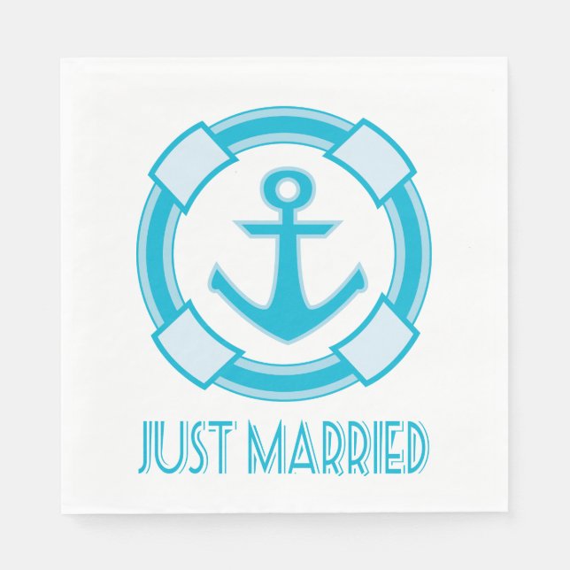 Nautical Just Married Blue Turqoise Anchor Wedding Napkins (Front)