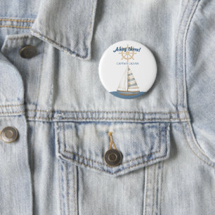 Nautical Kids Birthday Navy Blue & White boat Button