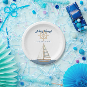 Nautical Kids Birthday Navy Blue & White boat Paper Plates