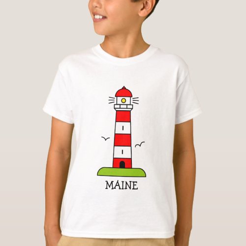 Nautical kids clothing  Maine lighthouse cartoon T_Shirt