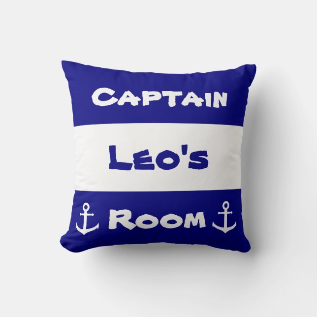 Nautical | Kid's Room Navy Blue and White Anchor Throw Pillow (Front)