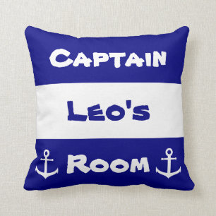 Nautical Kid's Room Navy Blue and White Anchor Throw Pillow