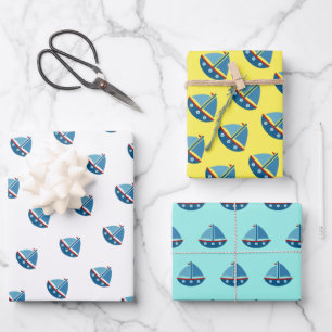 Nautical kid's sialboat drawing Birthday party Wrapping Paper Sheets