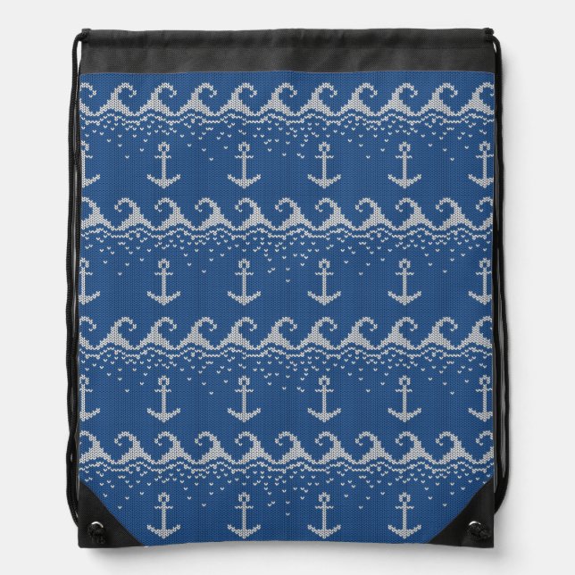 Nautical Knit Pattern Drawstring Bag (Front)