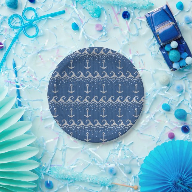 Nautical Knit Pattern Paper Plates (Party)