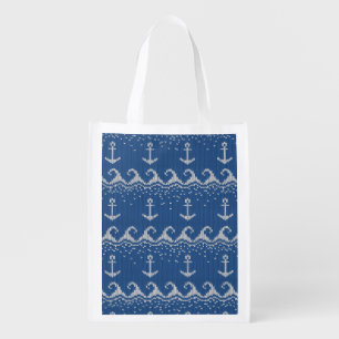 Nautical Knit Pattern Reusable Grocery Bag