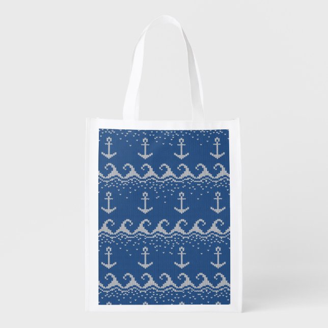 Nautical Knit Pattern Reusable Grocery Bag (Front)