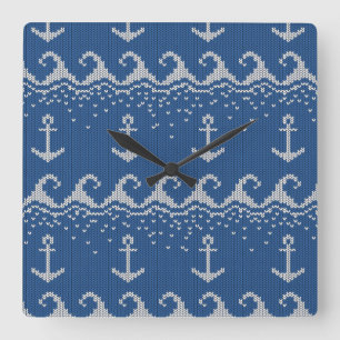 Nautical Knit Pattern Square Wall Clock