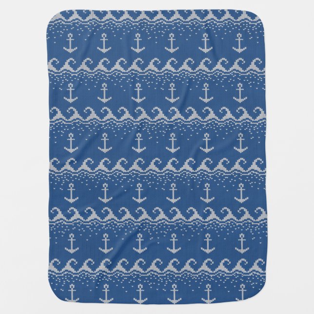 Nautical Knit Pattern Swaddle Blanket (Front)
