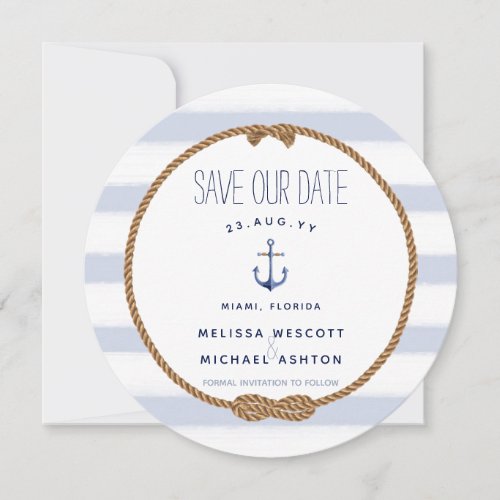 Nautical Knot Blue Watercolor Anchor Save the Date Invitation