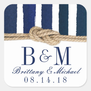 Nautical Knot Burlap Navy Stripes Wedding Stickers