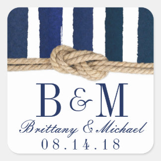 Nautical Knot Burlap Navy Stripes Wedding Stickers