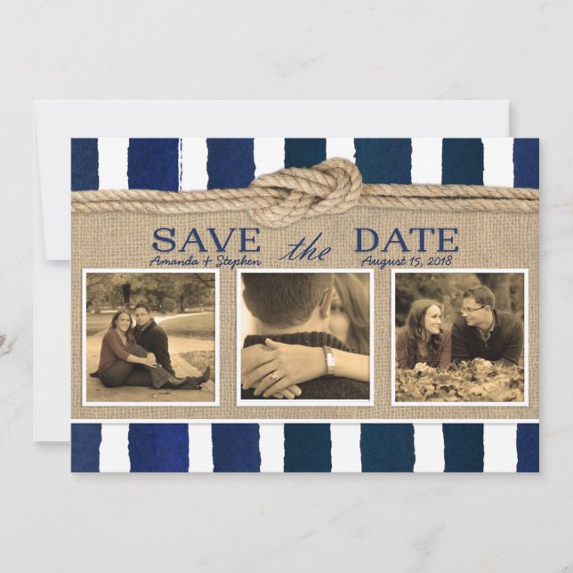 Nautical Knot Burlap Watercolor Save the Date (Front)