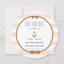 Nautical Knot Coral Watercolor Anchor Save / Date Invitation