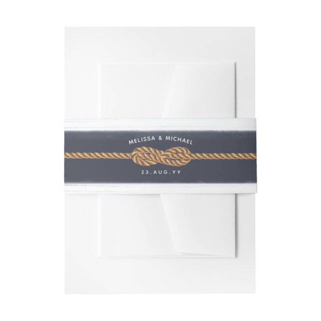 Nautical Knot Infinity | Rustic Navy Blue Invitation Belly Band (Front Example)