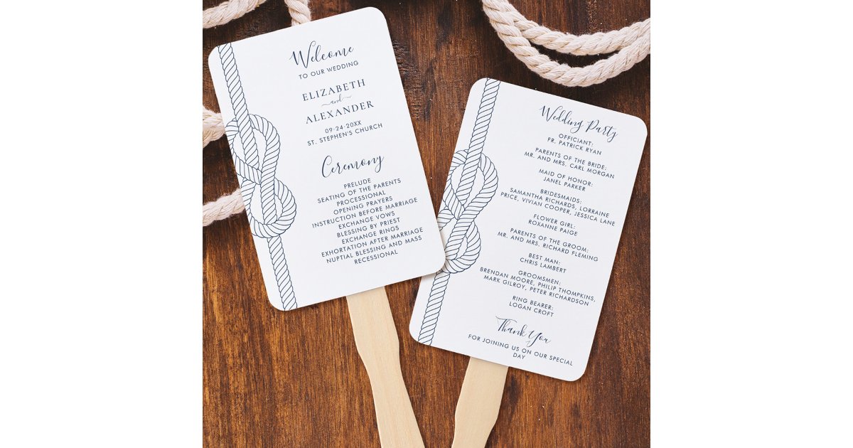 Nautical Knot Modern Script Wedding Hand Fan | Zazzle