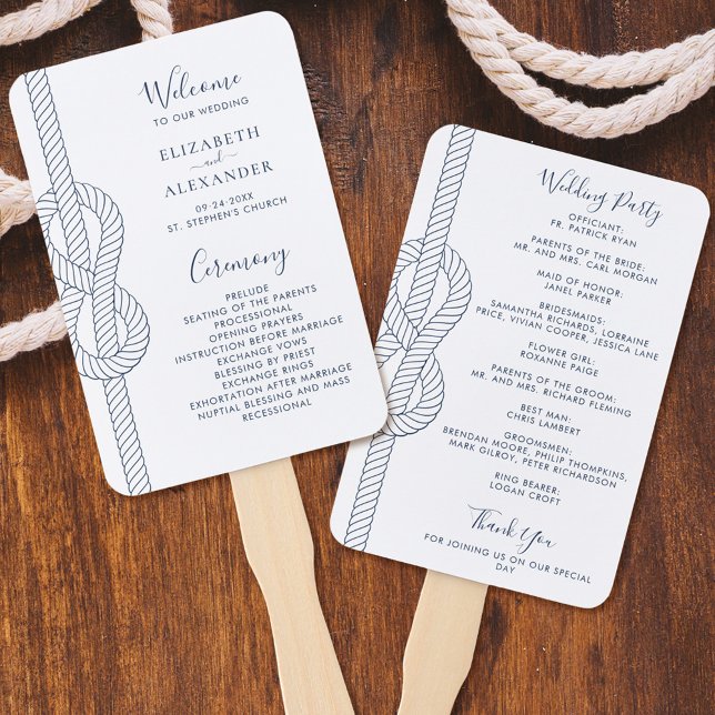 Nautical Knot Modern Script Wedding Hand Fan (Creator Uploaded)