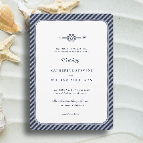 Nautical Knot Monograms Elegant Navy Beach Wedding Invitation