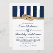 Nautical Knot Navy Stripes Birthday Invitation (Front/Back)