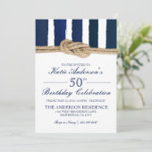 Nautical Knot Navy Stripes Birthday Invitation (Standing Front)