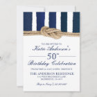 Nautical Knot Navy Stripes Birthday Invitation