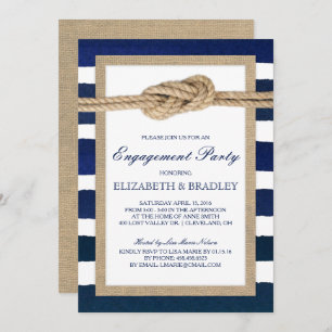 Nautical Knot Navy Stripes Bridal Engagement Party Invitation
