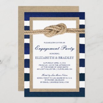 Nautical Knot Navy Stripes Bridal Engagement Party Invitation by ModernMatrimony at Zazzle