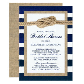 Nautical Knot Navy Stripes Rustic Bridal Shower Card