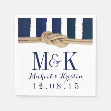 Nautical Knot Navy Stripes Wedding Napkins