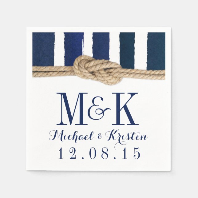 Nautical Knot Navy Stripes Wedding Napkins (Front)