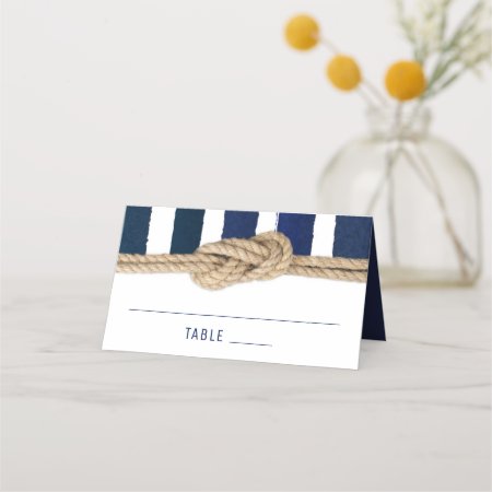 Nautical Knot Navy Stripes Wedding Place Card