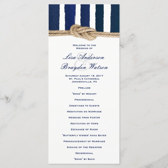 Nautical Knot Navy Stripes Wedding Program Zazzle Com