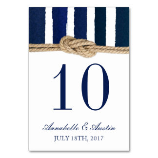 Nautical Knot Navy Stripes Wedding Table Card