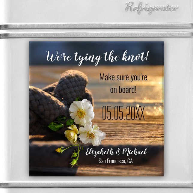 Nautical Knot Sailors Save the Date Magnet (Romantic Save the Date magnet with a nautical sailor's theme featuring a tied knot and roses)