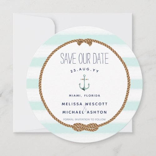 Nautical Knot Sea Foam Watercolor Save the Date Invitation